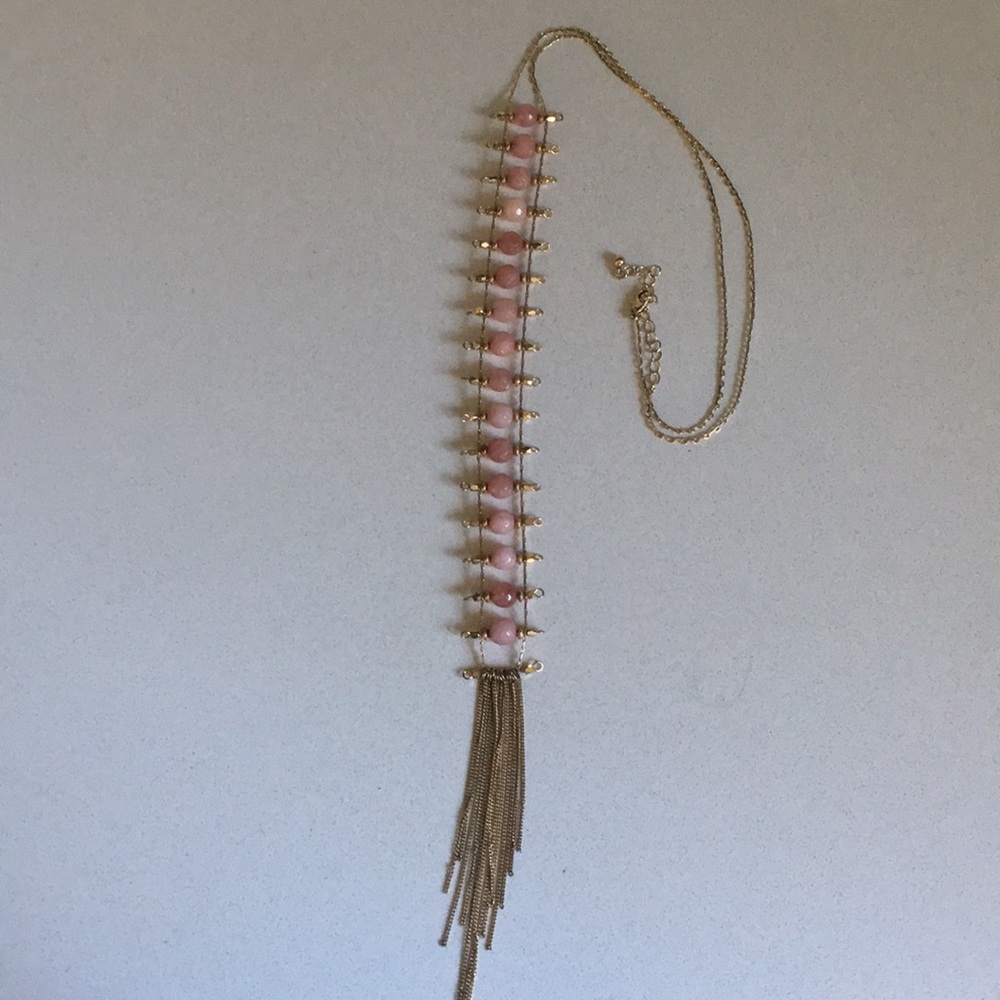 Anthropologie gold necklace with pink gemstones